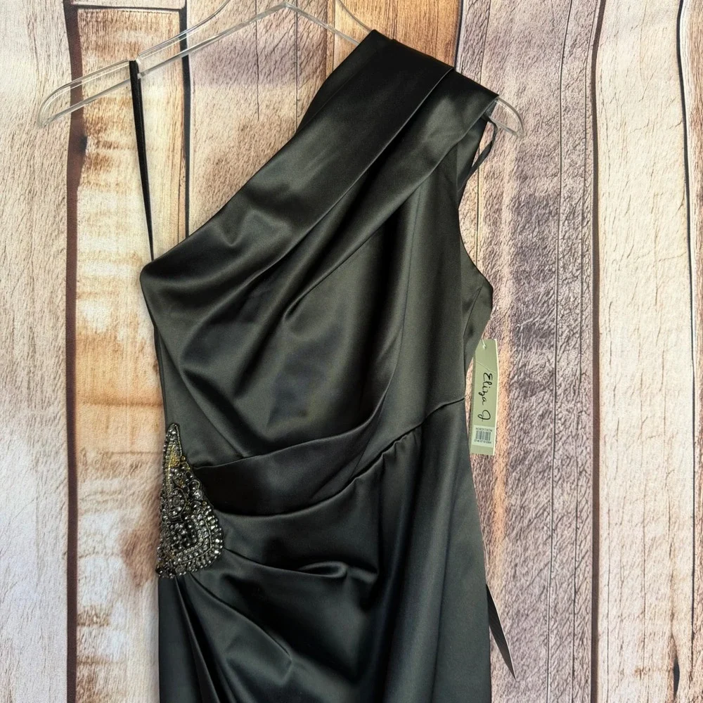 Eliza J One Shoulder Cocktail Dress Black Elegant Evening Formal Chic Size 4 NWT - Picture 3 of 10